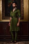 Histori_Green Satin Beads, Crystals, Embroidery Draped Kurta And Churidar Set  _at_Aza_Fashions
