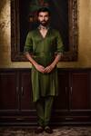 Buy_Histori_Green Satin Beads, Crystals, Embroidery Draped Kurta And Churidar Set  _at_Aza_Fashions
