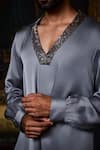 Buy_Histori_Gray Satin, Bemberg Beads, Crystals Draped Kurta And Farshi Pyjama Set _Online_at_Aza_Fashions