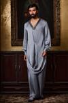 Buy_Histori_Gray Satin, Bemberg Beads, Crystals Draped Kurta And Farshi Pyjama Set _at_Aza_Fashions