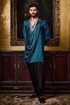 Buy_Histori_Blue Satin Beads, Crystals, Embroidery Draped Kurta With Patiala Salwar _at_Aza_Fashions