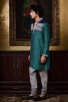 Histori_Blue Cotton, Silk Embroidery, Beads Dhagai Kurta And Churidar Set _Online_at_Aza_Fashions