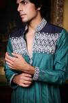 Buy_Histori_Blue Cotton, Silk Embroidery, Beads Dhagai Kurta And Churidar Set _Online_at_Aza_Fashions