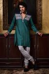 Buy_Histori_Blue Cotton, Silk Embroidery, Beads Dhagai Kurta And Churidar Set _at_Aza_Fashions