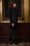Buy_Histori_Black Silk, Cotton Satin, Cotton, Geometric Resham And Beadwork Bundi Kurta Set _Online_at_Aza_Fashions