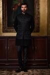 Buy_Histori_Black Silk, Cotton Satin, Cotton, Geometric Resham And Beadwork Bundi Kurta Set _at_Aza_Fashions