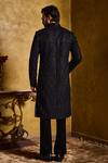Histori_Black Silk, Cotton, Lycra Embroidery, Beads, Crystals Raw Sherwani Set _Online_at_Aza_Fashions