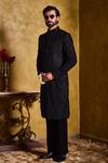 Buy_Histori_Black Silk, Cotton, Lycra Embroidery, Beads, Crystals Raw Sherwani Set _Online_at_Aza_Fashions