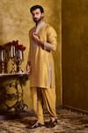 Buy_Histori_Yellow Tissue, Chanderi , Cotton, Embroidery Dori Kurta And Dhoti Set _Online_at_Aza_Fashions