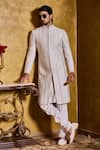 Buy_Histori_Ivory Silk, Cotton Embroidery, Beads Zig Zag Resham And Dabka Sherwani Set _at_Aza_Fashions