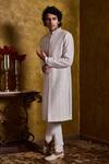 Buy_Histori_Ivory Silk, Cotton Embroidery, Beads, Zari Raw Sherwani Kurta Set _Online_at_Aza_Fashions