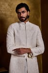 Shop Histori Ivory Silk, Cotton Embroidery, Beads Floral Jaal Sherwani Kurta Set Online at Aza Fashions Shop_Histori_Ivory Silk, Cotton Embroidery, Beads Floral Jaal Sherwani Kurta Set _Online_at_Aza_Fashions