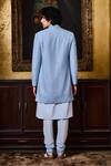 Shop_Histori_Sky Blue Silk, Cotton Embroidery, Beads Sherwani And Kurta Set _at_Aza_Fashions