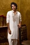 Buy_Histori_Ivory Cotton, Silk Embroidery Kasab Kurta And Dhoti Pant Set _Online_at_Aza_Fashions