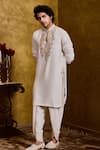 Shop_Histori_Ivory Cotton, Silk Embroidery Kasab Kurta And Dhoti Pant Set _Online_at_Aza_Fashions