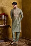 Buy_Histori_Green Chanderi , Cotton, Embroidery Kasab Dori Kurta Set _at_Aza_Fashions
