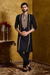 Buy_Histori_Black Cotton, Silk Embroidery Kasab Kurta And Churidar Set _at_Aza_Fashions