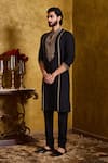 Buy_Histori_Black Cotton, Silk Embroidery Kasab Kurta And Churidar Set _Online_at_Aza_Fashions