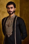 Shop_Histori_Black Cotton, Silk Embroidery Kasab Kurta And Churidar Set _Online_at_Aza_Fashions