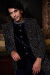Histori Blue Velvet, Cotton, Lycra Embroidery, Beads Sherwani Jacket Set Online at Aza Fashions Histori_Blue Velvet, Cotton, Lycra Embroidery, Beads Sherwani Jacket Set _Online_at_Aza_Fashions