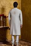 Histori_Gray Cotton, Silk Embroidery Kasab Kurta And Churidar Set _Online_at_Aza_Fashions