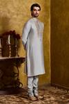 Buy_Histori_Gray Cotton, Silk Embroidery Kasab Kurta And Churidar Set _Online_at_Aza_Fashions