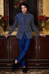 Buy Histori Blue Silk, Cotton, Lycra Beads, Crystals, Linear Bandhgala And Pant Set at Aza Fashions Buy_Histori_Blue Silk, Cotton, Lycra Beads, Crystals, Linear Bandhgala And Pant Set _at_Aza_Fashions