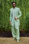 Buy_Histori_Green Georgette, Silk, Viscose Embroidery, Beads Open Sherwani Jacket Set _at_Aza_Fashions