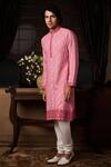 Shop_Histori_Pink Cotton, Silk Embroidery, Beads Dhagai And Placement Kurta Set _Online_at_Aza_Fashions