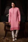 Buy_Histori_Pink Cotton, Silk Embroidery, Beads Dhagai And Placement Kurta Set _at_Aza_Fashions