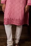 Histori_Pink Cotton, Silk Embroidery, Beads Dhagai And Placement Kurta Set _at_Aza_Fashions