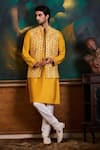 Buy_Histori_Yellow Silk, Cotton Embroidery, Beads Bundi Kurta Set _at_Aza_Fashions
