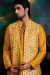 Shop_Histori_Yellow Silk, Cotton Embroidery, Beads Bundi Kurta Set _Online_at_Aza_Fashions