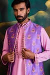 Histori_Purple Silk, Cotton Embroidery, Mirrors Resham And Patra Bundi Kurta Set _at_Aza_Fashions