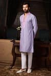 Shop_Histori_Lavender Cotton, Lycra Embroidery, Beads Resham And Beadwork Kurta With Pant _Online_at_Aza_Fashions