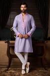 Buy_Histori_Lavender Cotton, Lycra Embroidery, Beads Resham And Beadwork Kurta With Pant _at_Aza_Fashions