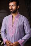 Histori_Lavender Cotton, Lycra Embroidery, Beads Resham And Beadwork Kurta With Pant _at_Aza_Fashions