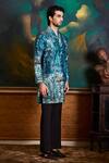 Buy_Histori_Blue Dupion, Polyester, Cotton, Lycra Printed Kurta And Pant _Online_at_Aza_Fashions