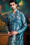 Shop_Histori_Blue Dupion, Polyester, Cotton, Lycra Printed Kurta And Pant _Online_at_Aza_Fashions