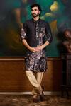 Buy_Histori_Black Dupion, Cotton, Silk Printed Kurta And Churidar Set _at_Aza_Fashions