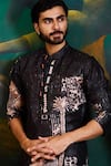 Buy_Histori_Black Dupion, Cotton, Silk Printed Kurta And Churidar Set _Online_at_Aza_Fashions