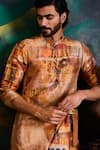 Shop_Histori_Yellow Polyester, Dupion, Cotton, Silk Printed Kurta And Churidar Set _Online_at_Aza_Fashions