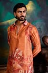 Buy_Histori_Orange Dupion, Cotton, Lycra Printed Kurta And Pant Set _Online_at_Aza_Fashions