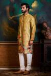 Histori_Green Dupion, Cotton, Silk Printed Kurta And Churidar Set _Online_at_Aza_Fashions