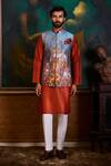 Buy_Histori_Gray Polyurethane, Dupion, Polyester, Cotton, Lycra Printed Bundi Kurta Set  _at_Aza_Fashions