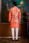 Shop_Histori_Orange Dupion, Cotton, Lycra Printed Bundi And Kurta Set _at_Aza_Fashions