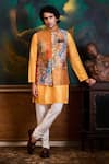 Buy_Histori_Orange Dupion, Cotton, Silk Printed Poly Bundi Kurta Set _at_Aza_Fashions