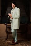 Buy_Histori_Mint Silk, Chanderi Silk, Cotton, Lycra Embroidery, Beads Raw Sherwani Set _Online_at_Aza_Fashions