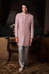 Buy_Histori_Pink Silk, Satin Embroidery, Beads, Sequins Raw Sherwani Kurta Set _at_Aza_Fashions