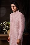 Shop_Histori_Pink Silk, Satin Embroidery, Beads, Sequins Raw Sherwani Kurta Set _Online_at_Aza_Fashions
